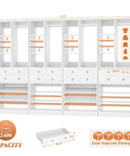 Big League White Closet Organizer System With Eight Deep Drawers And Triple Layer Shoe Rack dimensions and features overview.