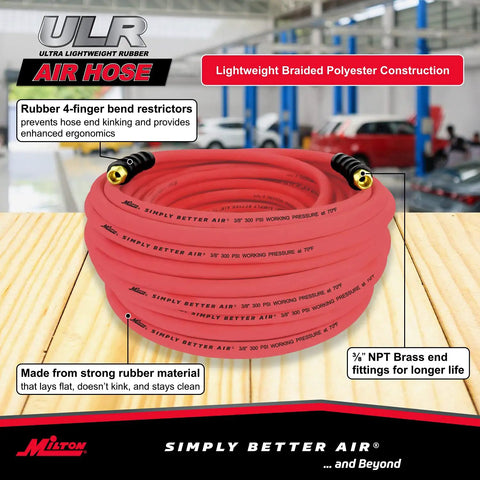 Ultra Lightweight Rubber Air Hose 3 Eighth Inch By 100 Feet With 3 Eighth Inch NPT Ends Kink Resistant Ozone Resistant Heavy Duty Flex