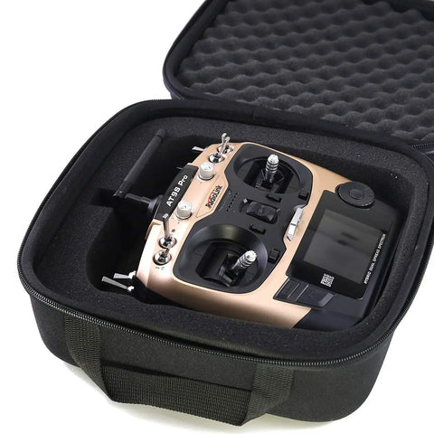 Grab And Go FPV Transmitter Bag For RC Controllers And Drones Carry Case Fits Radiomaster TX16S T18 T16 Pro Jumper 9ET07 AT9S AT10 WFLY Futaba Flysky FrSky X9D Water Resistant Travel Pouch with AT9S transmitter inside