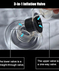 3-in-1 inflation valve detail for Dope Gap Filling Car Mattress For Tesla Cybertruck and Roadster backseat travel bed.