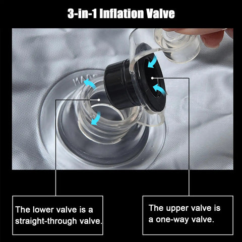 3-in-1 inflation valve detail for Dope Gap Filling Car Mattress For Tesla Cybertruck and Roadster backseat travel bed.