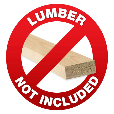 Image showing a no-lumber icon, indicating lumber not included in Custom Shed Kit With Peak Roof For Easy Backyard Storage 2x4 Frame System Includes 22 Gauge Steel Brackets Design Plans And Installation Instructions Build A 10 Ft Shed Or Combine Kits For A 22 Ft Space Lumber Not Included.