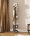 No Fuss Freestanding Coat Rack With 12 Hooks And Umbrella Holder Modern Metal Hall Tree For Entryway Living Room Bedroom Or Office Heavy Duty Standing Coat Hanger Stand In Black.