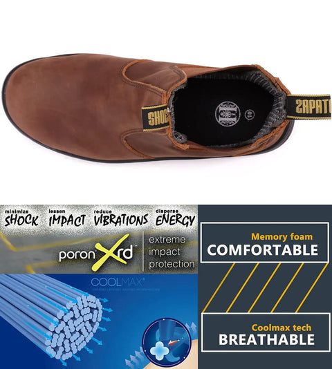 Men's Steel Toe Waterproof Work Boots With Slip Resistant Outsole And Anti Static Safety Shoes Built For The Job Site All Day Comfort With A Wide Toe Box ASTM F2413 I 75 C 75 Rated For Tough Work, top view with comfort features detailed.