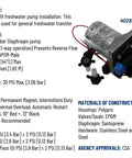 12V RV Fresh Water Diaphragm Pump With 2.3 GPM Flow 50 PSI Auto Shutoff Self Priming Run Dry Safe 6 Ft Long Hose Half Inch NPSM Ports