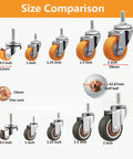Size comparison of swivel stem threaded casters, including 1 Inch Swivel Stem Threaded Casters With M8x15 Threaded Rod 360 Degree Swivel Action TPR Quiet Caster Wheels Brown Finish Mini Casters Without Brakes Low Profile Design Ideal For Workbenches Carts Tables And Tool Trolleys, next to penny and golf ball for scale