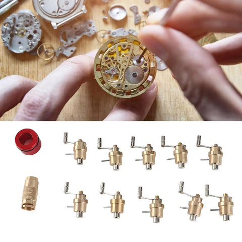 Mainspring Winder Set With Storage Box For Watches, 10 Interchangeable Arbors for watch repair, brass toolkit for hobbyists
