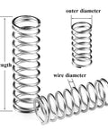 Super Durable 392 Piece Compression Spring Assortment Kit With 24 Different Sizes, High Grade Stainless Steel Mini Springs For DIY Projects And Home Repairs, Super Easy Plastic Storage Case Keeps Everything Organized And Ready To Go. stainless steel compression springs with length, outer diameter and wire diameter labels