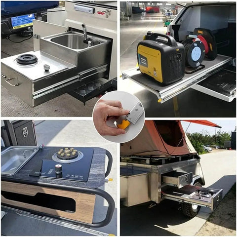 Heavy Duty Full Extension Ball Bearing Drawer Slides One Pair With Lockable Positioning Wheels Boss Level 400 Pound Capacity use in RV setup