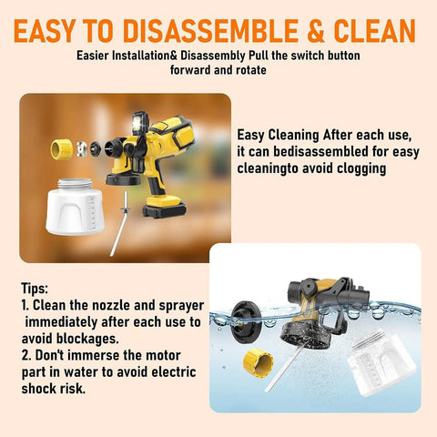 Score Big On Home Jobs With This Cordless Paint Sprayer showcasing disassembly process and cleaning tips for easy maintenance.