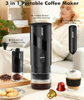 All In One Portable Coffee Maker Set With Mini Electric Espresso Machine, Manual Grinder And Electric Milk Frother