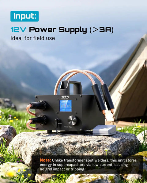 Beast 10KW Capacitive Battery Spot Welder For DIY Battery Packs And Repair 12 Volt Power Supply displaying power setting.