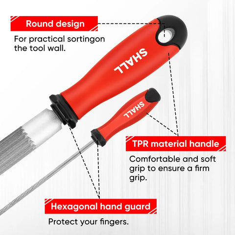 Pro Grade Heavy Duty 17 Piece Metal File Set With T12 Drop Forged Alloy Steel detailed handle close-up.