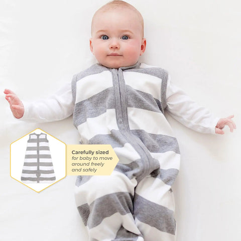 Baby wearing Unisex Beekeeper Blanket Swaddle Transition Sleeping Bag for Babies, 100 Percent Organic Cotton Wearable Blanket, Grey Stripe