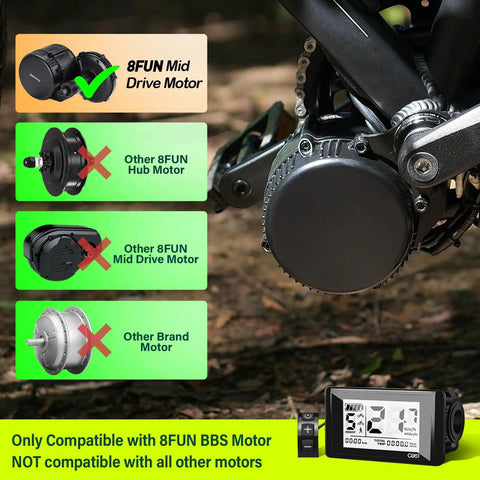 C961 5 Pin Female Ebike LCD Display For Bafang BBS01B BBS02B BBSHD Mid Drive Motors With UART Protocol Plug And Play Supports 0 To 9 Pedal Assist Levels Bike Computer Screen 22mm Handlebar Mount