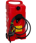 Duramax Flo N Go 14 Gallon Gas Caddy On Wheels With 10 Foot Hose And Portable Fuel Tank Transfer Pump For Lawn Mowers Farm Marine And Home Use Gasoline Only Red 2024 Version, red gas caddy on wheels with hose and pump