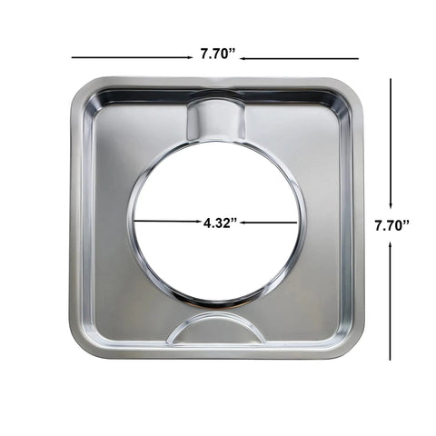 Chrome Square Gas Range Drip Pan Set, 4 Pack, Heavy Duty Stove Pan Replacements, Easy Fit, Outer Diameter 7.75 Inches, Inner Diameter 4.375 Inches, Fits Most Ranges From Frigidaire To Kenmore, Direct Replacement For 786333 And Similar Models
