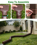 7ft Gutter Downspout Extension Flexible Pipe for Rainwater Drainage, Brown, installed on house downspout with garden view