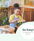 Child planting with No Mess Indoor Garden Starter Kit With Mini Greenhouse Humidity Dome And 3-Pack Reusable Seedling Trays