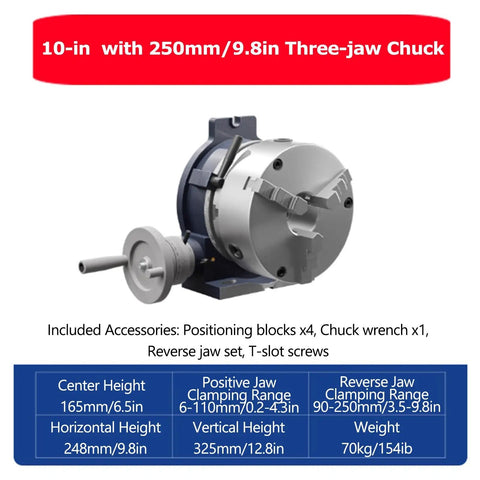 Heavy Duty 3 Jaw Chuck Indexing Head With Tailstock For CNC Milling Machines 10 inch cast iron with accessories