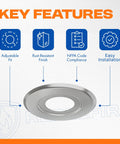 Chrome Extension Trim Ring For Recessed Fire Sprinkler Escutcheons displayed with features like adjustable fit and rust-resistant finish.