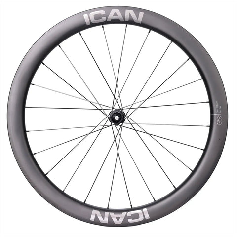 G40 G50 Carbon Gravel Wheelset Hooked Rim 700C Disc, 50mm Depth, 36mm Inner Width, 36T Ratchet Hub, Front View
