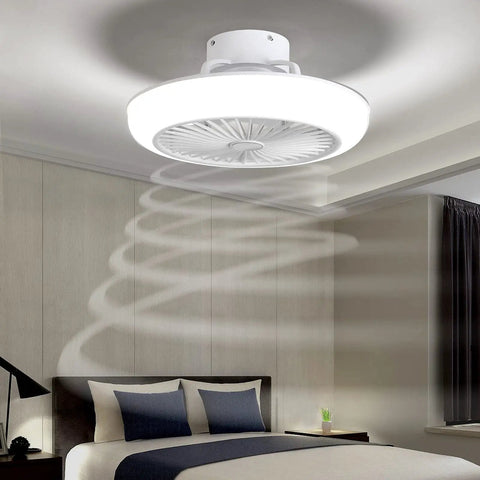 Dope Modern Ceiling Fan With Lights And Remote Control Round LED Fixture With Acrylic Lampshade Bedroom