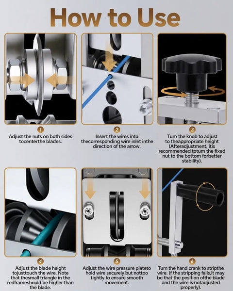 Step-by-step guide on using Heavy Duty Professional Grade Wire Stripping Machine for manual or drill operation.