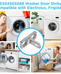 Washer Door Latch Replacement For Electrolux And Frigidaire 5304505088 metal door strike in front of washer, 1.77 x 0.70 x 1.34 in