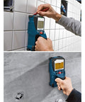 Hands using Professional Wall Scanner And Stud Finder With Dead On Depth Tracking Rebar Wire Pipe Sensor And Quick Layout Tool.