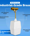 Three Eighths Inch Water Float Valve With Brass Body, Heavy Duty 125 PSI Water Level Controller, Easy Wingnut Adjustment, Adjustable Flow At 2.25 GPM, Ideal For In Ground Pools And Auto Fill Systems; 3/8" thread brass float valve