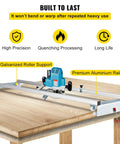 Knockout Router Sled For Dedicated Woodworkers 64 Inch Wide Slab Guide Jig with iron galvanized roller support and premium aluminum rail.