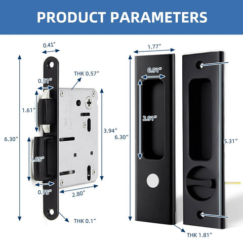 Privacy Pocket Door Lock Hardware For Wood Doors, Invisible Sliding Door Lock With Keys, Recessed Handle Latch dimensions