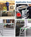 Heavy Duty Folding Scaffold Tower With Adjustable Height Work Platform for outdoor tasks and easy transport shown in four scenes.