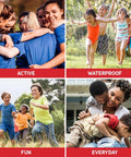 CarePak 203pc first aid kit with assorted bandages; collage of active kids outdoors