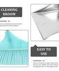 Heavy Duty Broom And Dustpan Set With Stand Up Broom Stainless Steel Anti Wind Dustpan For Home And Office Cleaning Easy Breezy Storage Lightweight And Durable For Quick Cleanups, teal broom bristles and stainless steel dustpan close-up