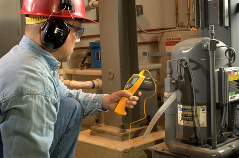 Boss Level HVAC Pro Infrared Thermometer With Dual Infrared And Thermocouple Modes, Reads Minus Forty To One Thousand Twenty Two Degrees Fahrenheit (Forty To Five Hundred Fifty Celsius), Perfect For HVAC And Refrigeration, Electrical, And Industrial Work in use