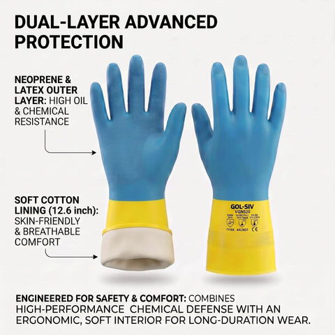 Heavy Duty 20 Mil Neoprene Latex Blend Work Gloves With Knockout Non Slip Palm Grip And Cozy Cotton Flock Lining For Tough As Nails Industrial Jobs And Reliable Chemical Safety Handling Large with dual-layer protection and soft lining