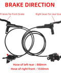 MT200 Hydraulic Disc Brake Set for Mountain Bikes, front 800mm rear 1550mm, two-piston calipers shown with brake direction.
