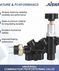Universal Adjustable Knob Proportioning Valve Kit For Brake Lines With Master Cylinder Adapter and OEM Replacement Parts 26011179 and 26013190 view showcasing durability and mechanical stability.
