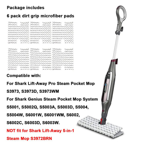 Six Pack Dirt Grip Microfiber Steam Mop Pads Replacement For Genius Pro Lift-Away Steam Mops S3973D S3973 S3973WM