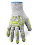 Impact Protection Safety Gloves With Polyurethane Palm Coating A4 Cut Level 13 Gauge Seamless Knit Touchscreen Compatible Helix 1074IMP Large Size Durable Grip For All Day Work, front view showing back-of-hand impact protection and seamless knit.