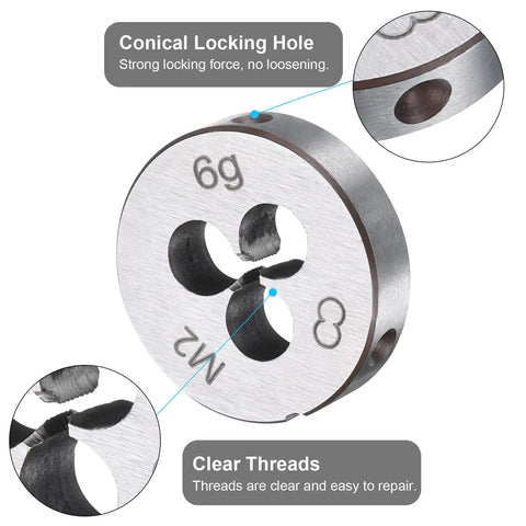 Round Threading Die Set M2 X 0.4 Right Hand Metric Threading Die Alloy Tool Steel Heavy Duty For Screw Cutting and Tapping Repairs shown