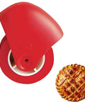 Red pastry wheel; portable lattice pie crust cutter, two items shown.