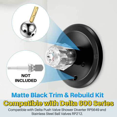 Shower Handle Renovation Kit For Delta RP6046 And 600 Series Valves, Single Handle Trim Replacement In Matte Black, fix leak