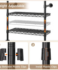 Industrial Pipe Wall Mounted Garment Rack With Walk In Closet System, Four Expandable Rods And Six Adjustable Shelves close-up