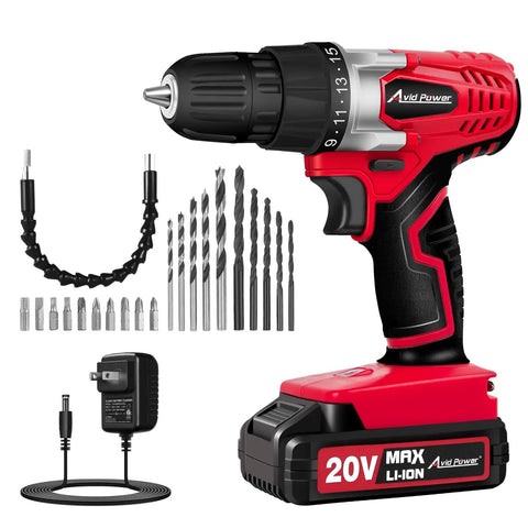 20V Cordless Drill Set for Home DIY and Beginner Projects, Lightweight Power Drill with Battery, Charger, 22 Bit Set, Variable Speed, 3/8 Inch Keyless Chuck, Perfect for Furniture Assembly and Quick Home Fixes