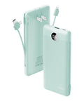 All In One 10000mAh Portable Charger With Built In Micro USB And Type C Cables And AC Wall Plug USB C Power Bank in mint color