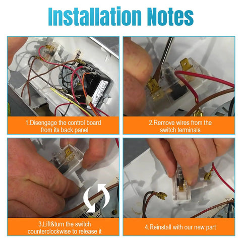 Installation steps for Push To Start Dryer Switch Replacement WE4M416 for Hotpoint Kenmore Dryers.