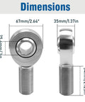 Dimensions of 1 Inch Bore Heat Treated Chromoly Steel Heim Joint Rod End Kit with thread measurements and sizes.